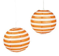 Orange Striped Paper Lantern - 12" - Set of 2