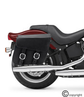 Nomad Slanted Medium Black Leather Motorcycle Saddlebags with Buckles 2
