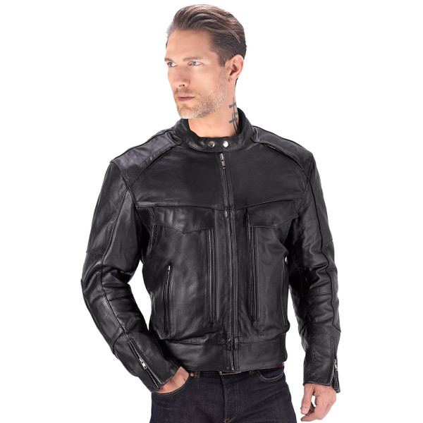 VikingCycle Skeid Brown Leather Jacket for Men Black 1