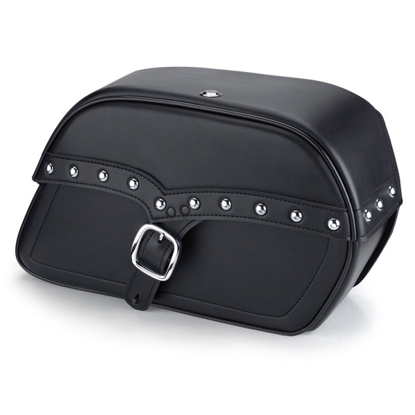 Harley Dyna Wide Glide FXDWG Shock Cutout SS Large Slanted Studded Leather Saddlebags