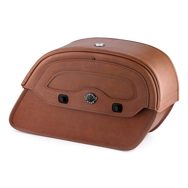 Viking Warrior Series Brown Large Motorcycle Saddlebags For Harley Dyna Super Glide FXD 01