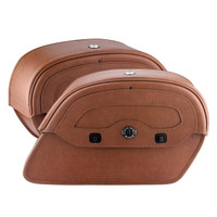 Viking Warrior Series Brown Large Motorcycle Saddlebags For Harley Dyna Super Glide FXD 04