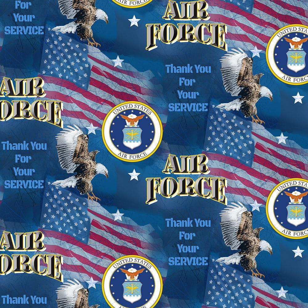 United States Air Force Cotton Fabric with Flag Print sold by the yard