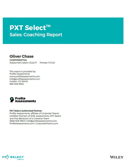PXT Select Sales: Coaching Report from Profile Assessments