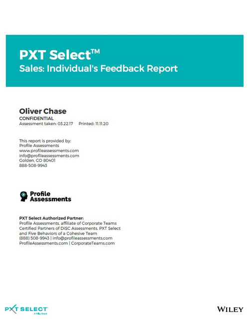 PXT Select Sales: Individual's Feedback Report from Profile Assessments