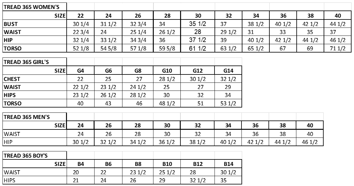 Sizing Chart