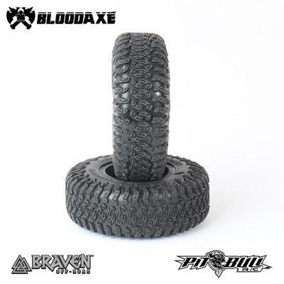 Features:
Signature Alien compound
Scale four lug tread design
Scale 4 lug tread pattern
Medieval axe sidewall lugs
Molded scale rim guards
Scale replica of the 1:1 Braven BloodAxe tires
Internal sidewall ribs with extra sidewall support
Includes tire foams
 
 
Tire Specifications:
Diameter – 3.45”
Width – 1.1”
Wheel Size – 1.55”