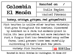 Pink bourbon is unlike other bourbon varietals that grow throughout the Americas. Discovered by accident as a rare, but endemic plant in Huila, it's less productive, but more resistent to rust, a fungus that has devestated many coffee farms. Local growers have been carefully cultivating it for the past few years.  