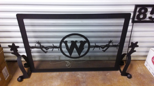 Double Spur Fire Place Screen with Barbwire & Initial