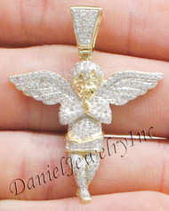 New Angel Ice Yellow Gold 1 5/8" White Diamond 1ct 10k Small Pendant Mini Charm