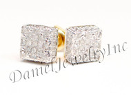 Mens Ladies Earring 10k Yellow Gold White Diamond .20ct Pave Stud Square Custom
