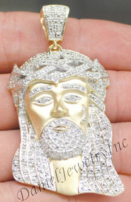 New Jesus Piece Head Face Yellow Gold 2 1/4" White Diamond .80ct 14k Custom Pendant