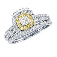New Bridal Ladies 1.01ct Halo White/Yellow Diamond Wedding Ring White Gold 14k 