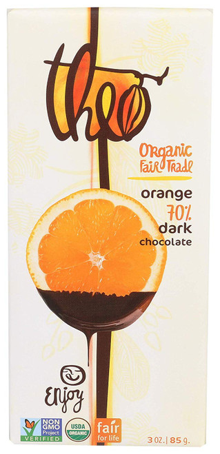 Theo Dark Chocolate with Orange Bar, 3 oz