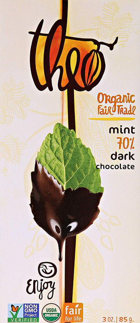 Theo Chocolate Classic Collection Organic Dark Chocolate 70% Cacao Mint 3 oz.