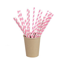 Pink Striped Paper Straws Dia:0.23in L:8.3in - 25pcs/pack