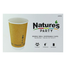 Double Wall Kraft Compostable Paper Cup 12oz Dia:3.5in H:4.3in - 24pcs/pack