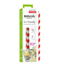 Durable Red & White Striped Paper Straws - Unwrapped Dia:0.23in L:7.75in - 25pcs/pack
