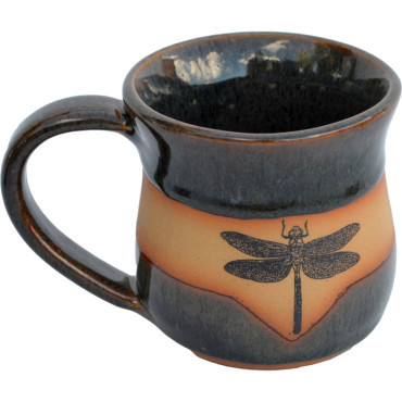 Large Dragonfly Mug shown in the Seamist glaze is Completely functional : dishwasher, microwave and food safe. 
Always Azul mugs are available in several glaze colors and decal options.  