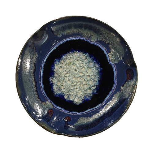 Small Pinch Plate in Blue by Kerry Brooks Pottery.  Small Pinch Plate with Geode Style Fused Glass in Blue. These awesome glass plates are decorative and functional. The perfect holiday, wedding, graduation, or hostess gift!

 Each small plate is 7.5" in diameter and 1.5" deep. Some variation in color is due to the handmade nature of these items.
(Does not contain actual geodes.) 