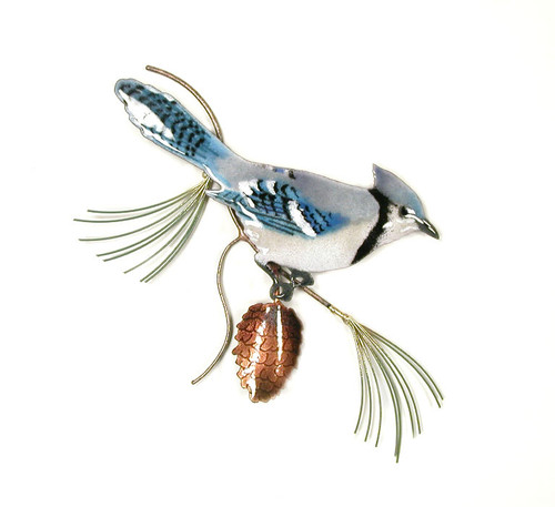 Blue Jay on Pine by Bovano of Cheshire Metal