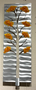 Four Seasons - Fall, 10"x27" by Sondra Gerber
Hand brush aluminum and fused glass wall sculpture.  The use of positive and negative shapes within the intricate cut of the designs cast alluring shadows that interact with the piece itself.