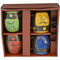 This box set holds four ash glazed mugs each with their own spoon by Always Azul Pottery. Each mug holds 14 oz. 
Box Set Colors includes: Avocado Green, Blue, Coral, Yellow
Always Azul mugs are available in several decal options.
Please call to check availability of current designer decals for Box Sets. 