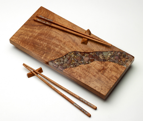 Sushi Board with River Rock (Matching Chopsticks Shown) by Ron and Christine Sisco 
