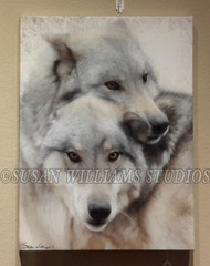 Wolf Brothers II Head on Head 12x18 by Susan Williams
Hand colored black and white photos using vintage techniques (Sepia browns and Cold Chloride Blues). The result is a pared-down minimalist palette with added depth and an atmospheric ethereal, multi-dimensional feel.