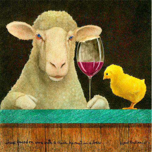 "Sheep-faced on wine with a chick he met in a bar..." by Will Bullas 