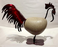 Red Rooster by FMW stands approximately 16" tall, 18" from beak to tail feathers and 8" wide.    Glossy red color on the head and tail.