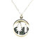 This 15mm circle pendant by Athena Designs is a wonderful piece for any tree lover. Two tall pine trees adorn an oxidized mountain background. The sterling silver chain as a finished length of 17" with a 1" extender.