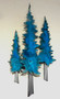 This Pine tree trio wall art by Greg Gowan is made from torch cut copper and steel. Dimensions: 14" x 27" x 2".  Three Patina trees.