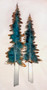 This Pine tree duo wall art by Greg Gowan is made from torch cut copper and steel. Dimensions: 11" x 25" x 2".  Three Patina trees.