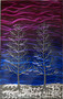 Winter Solstice in Blue and Purple by Michael J. Krob.  This wall piece is created entirely by hand from raw steel. The dimensions are approximately 34"W x 22"H. Even though the artist follows the same style of creation, each new fabrication will be a one of a kind. COLOR TREATED.