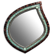 Leaf shape mosaic mirror in Green Tea color from Angie Heinrich of Zetamari Mosaics, 22"x24"