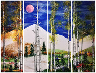 Four Season wall display by Kathi Dougherty. Four panel design without spacing is approximately 48" x 36". These are all one-of-a-kind. Please call the gallery for current inventory and pictures, 970-577-8100