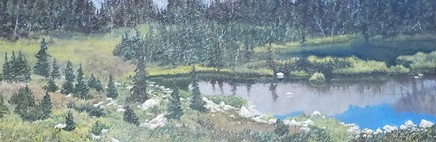 "Lake with No Name", Oil, 37x12 by Lyse Dzija