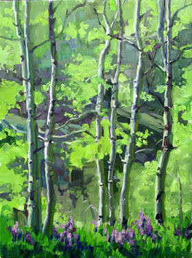 "Spring Aspens" by Susiehyer, 12x9, Oil