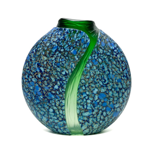 Hand blown cold sculpted glass "Flow Vase BLGR" by Thomas Spake 7" H x 7" W x 2" D 
