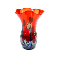 Small Hand Blown "Fluted Vase Small Red" by Dottie Boscamp 10" H x 7 1/2" W x 7 1/2" D (View 1)