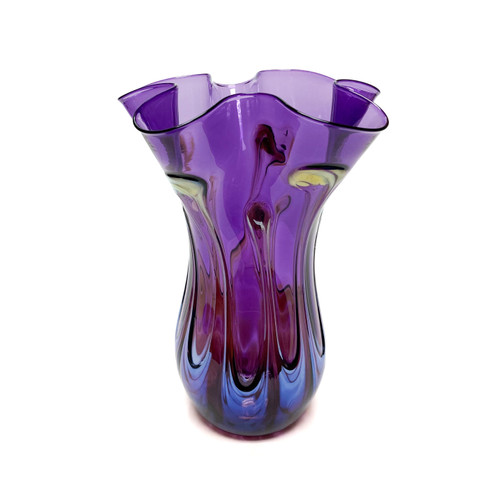 Small Hand Blown "Fluted Vase Small Purple" by Dottie Boscamp 9" H x 7 " W x 7" D (View 1)