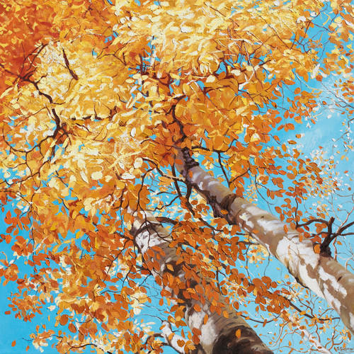 "Golden Aspens & Blue Sky" Oil by Stan Sidorov, 30x30