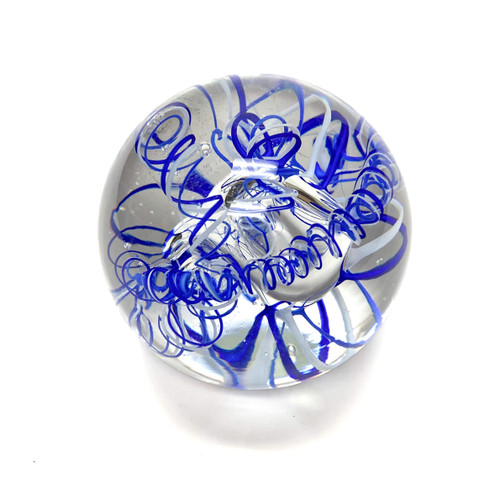 Small Hand Blown "Paperweight Abstract Small Blue" by Dottie Boscamp 3" H x 3 1/2" W x 3 1/2" D