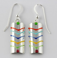  "Earrings Curved Rectangle Drop" by Ann Carol Jewelry based in Boundbrook, NJ. Each piece is made with sterling silver and accented with hand painted enamel designs.