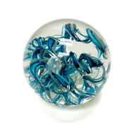 Small Hand Blown "Paperweight Abstract Small Teal" by Dottie Boscamp 3" H x 3 1/2" W x 3 1/2" D