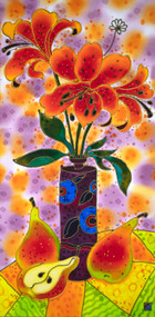"Still-Life with Pear and Lillies", Silk Painting  by Yelena Sidorova