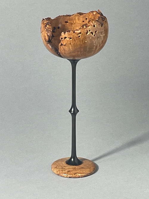 Turned Wood Goblet in Cherry Burl with Natural Edge by Dave Landers