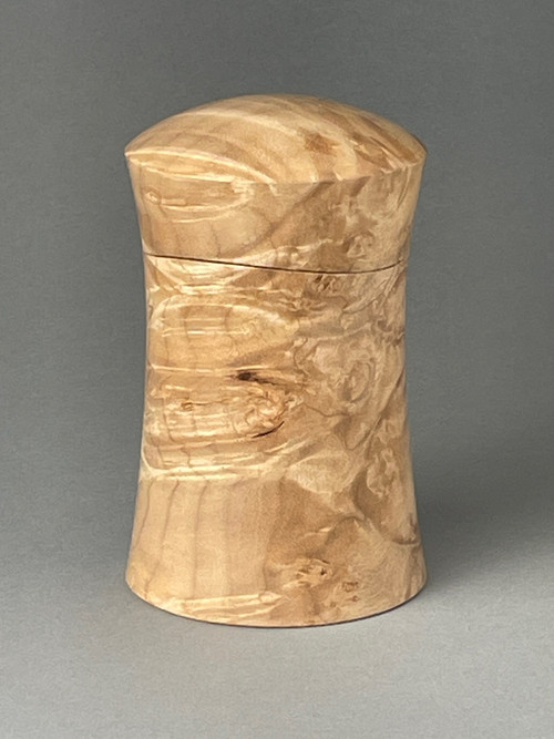 Turned Wood Round Box in Maple Burl by Dave Landers