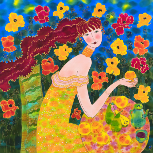 The Sweetness of July, Silk Painting by Yelena Sidorova